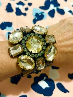 J. Crew pink Crystal Flower Cocktail Bracelet